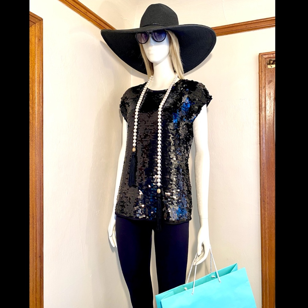 NORDSTROM HALOGEN - Black Sequin Blouse Sz XS